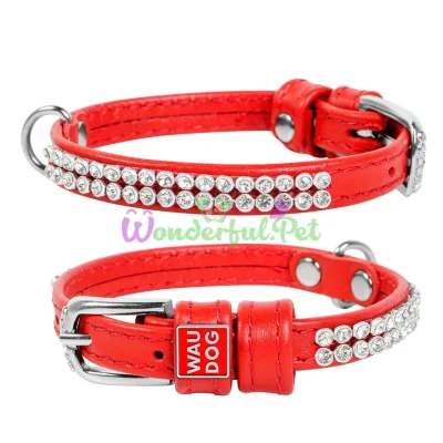 Ошейник Waudog Glamour с украшением полотно стразы, ширина 9 мм, длина 19-25 см, красный