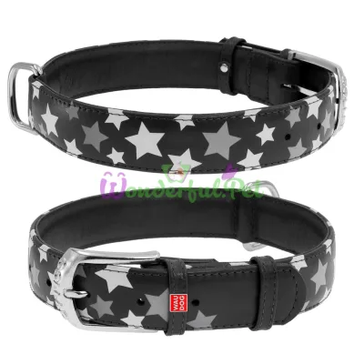 Ошейник Waudog Glamour с узором Звездочка, ширина 35 мм, длина 46-60 см, черный