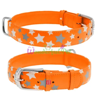Ошейник Waudog Glamour с узором Звездочка, ширина 35 мм, длина 46-60 см, оранжевый