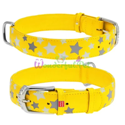Ошейник Waudog Glamour с узором Звездочка, ширина 35 мм, длина 46-60 см, желтый