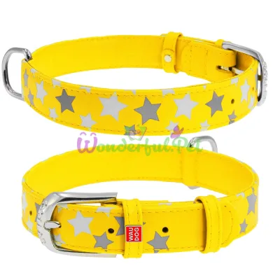 Ошейник Waudog Glamour с узором Звездочка, ширина 25 мм, длина 38-49 см, желтый