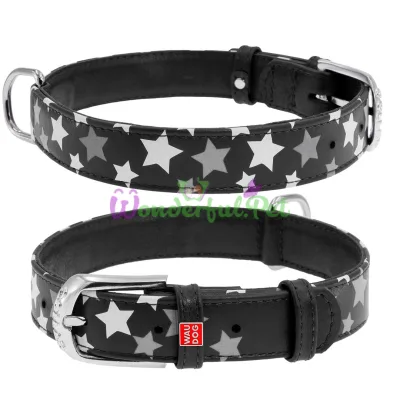 Ошейник Waudog Glamour с узором Звездочка, ширина 20 мм, длина 30-39 см, черный