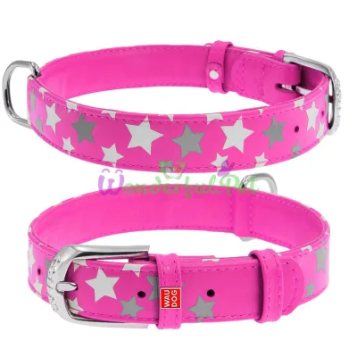 Ошейник Waudog Glamour с узором Звездочка, ширина 20 мм, длина 30-39 см, розовый
