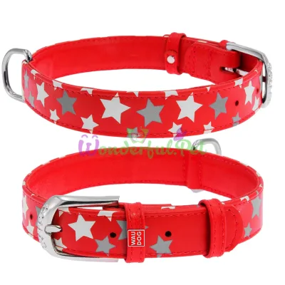 Ошейник Waudog Glamour с узором Звездочка, ширина 20 мм, длина 30-39 см, красный