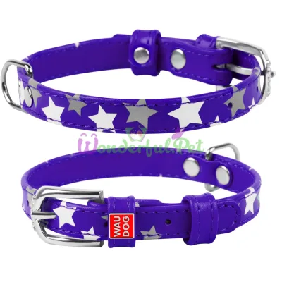 Ошейник Waudog Glamour с узором Звездочка, ширина 15 мм, длина 27-36 см, фиолетовый
