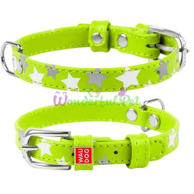 Ошейник Waudog Glamour с узором Звездочка, ширина 15 мм, длина 27-36 см, салатовый