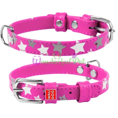 Ошейник Waudog Glamour с узором Звездочка, ширина 15 мм, длина 27-36 см, розовый