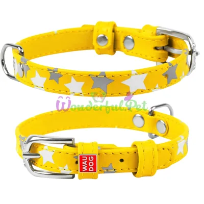 Ошейник Waudog Glamour с узором Звездочка, ширина 12 мм, длина 21-29 см, желтый