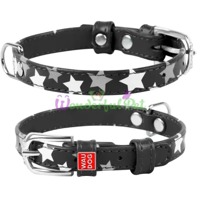 Ошейник Waudog Glamour с узором Звездочка, ширина 12 мм, длина 19-25 см, черный