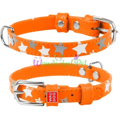 Ошейник Waudog Glamour с узором Звездочка, ширина 12 мм, длина 19-25 см, оранжевый