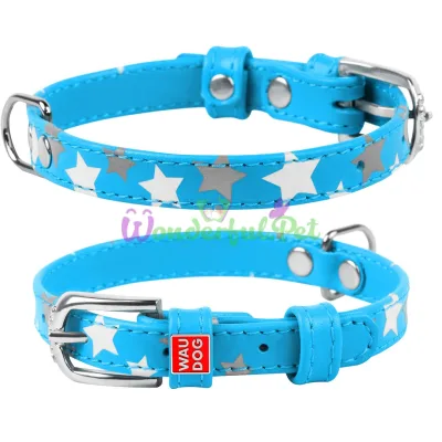 Ошейник Waudog Glamour с узором Звездочка, ширина 12 мм, длина 19-25 см, голубой