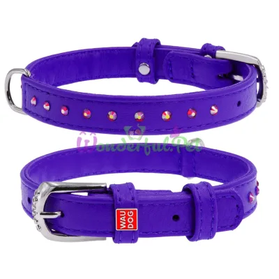 Waudog Glamour Collar with Glued Rhinestones, 15 mm Wide, 27-36 cm, Purple