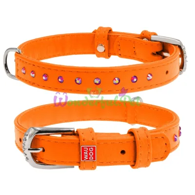 Ошейник Waudog Glamour с клеевыми стразами, ширина 15 мм, длина 27-36 см, оранжевый