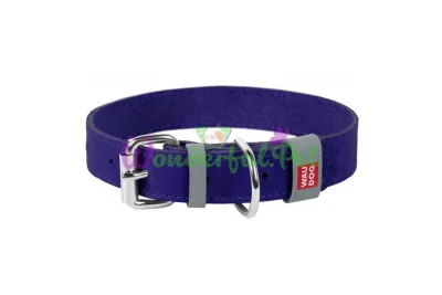 Waudog Classic Collar, Leather, Metal Buckle, 25 mm Width, 38-49 cm Length, Purple