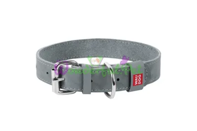 Waudog Classic Collar, Leather, Metal Buckle, 20 mm Width, 30-39 cm Length, Grey