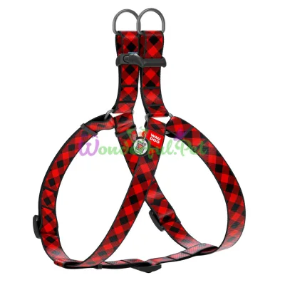 Шлея Waudog Nylon для собак с рисунком Шотландка красная 15 мм, 40-55 см