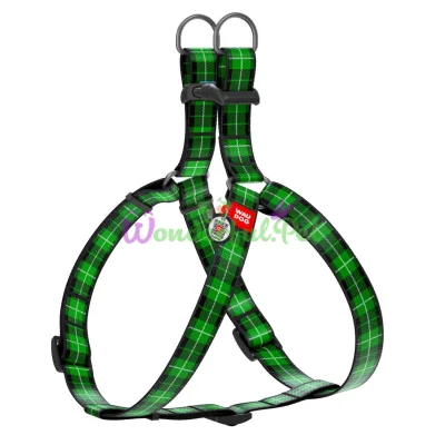 Шлея Waudog Nylon для собак с рисунком Шотландка зеленая 25 мм, 60-90 см