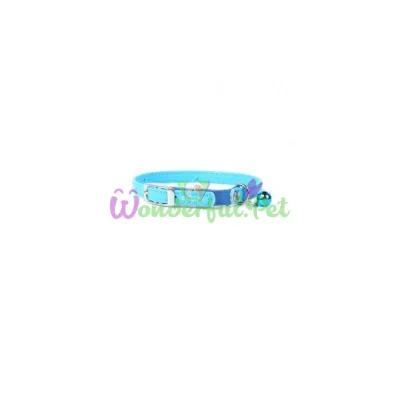 Ошейник Waudog Glamour без украшений, с резинкой, для котов, ширина 22-30 см, 9 мм, голубой