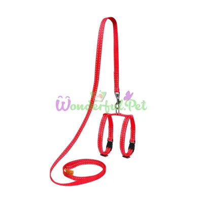 Dog Extreme Nylon Harness with Leash for Guinea Pigs and Rats, 10 mm, 12-22 cm, Red
