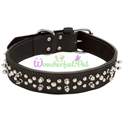 Двойной ошейник Coastal Spiked Leather с шипами, для собак, черный, 4.25×65 см