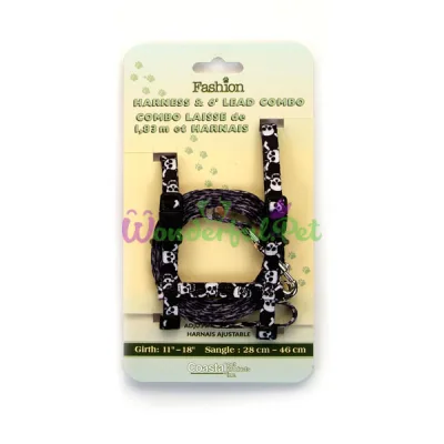 Нейлоновая шлея с поводком Coastal Litl Pals для кошек, черный, 0.7×35 см