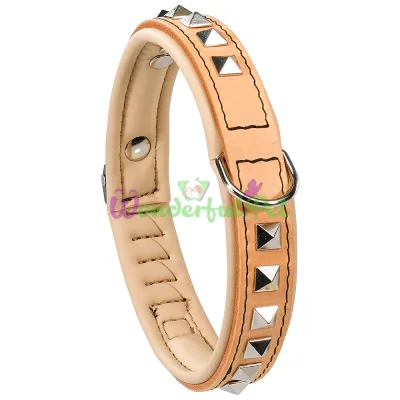 Кожаный ошейник с металлическими аппликациями Giotto Luxor Biege C20 34 для собак A: 30÷34 см - B: 20 мм