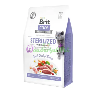 Brit Care Cat GF Sterilised Weight Control Duck Turkey Dry Food 400 g