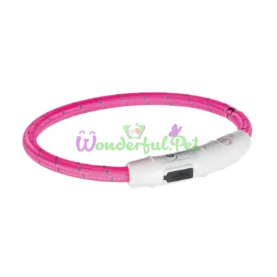 Ошейник Trixie полиуретановый светящийся USB Flash M-L 45 cм / 7 мм (розовий)
