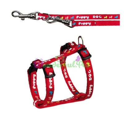 Trixie Puppy Dog Nylon Harness with Leash (Red)