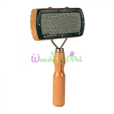 Trixie Slicker Brush with Wooden Handle and Protective Tips 10 cm / 18 cm