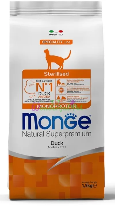 MONGE Cat Sterilized Duck Dry Food 1.5 kg