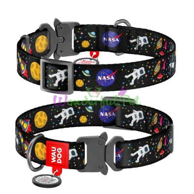 Ошейник WAUDOG Nylon с QR паспортом, рисунок NASA, металлическая пряжка-фастекс 15 мм 23-35 см Нейлон Разноцветный
