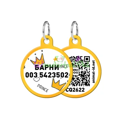Адресник WAUDOG Smart ID с QR паспортом, рисунок Короны, круг, 25 мм, золото 25 мм Алюминий золото