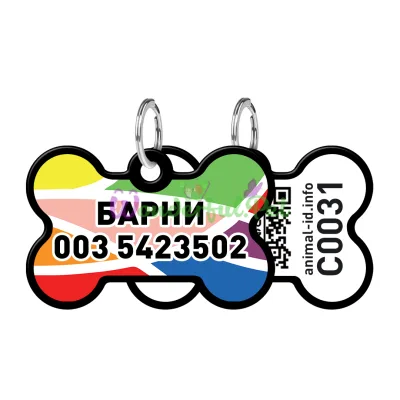 Адресник WAUDOG Smart ID с QR паспортом, рисунок Витраж, кость, 38х25 мм, черный 38х25 мм Алюминий черный