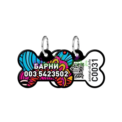 Адресник WAUDOG Smart ID с QR паспортом, рисунок Лето, кость, 31х21 мм, черный 31х21 мм Алюминий черный