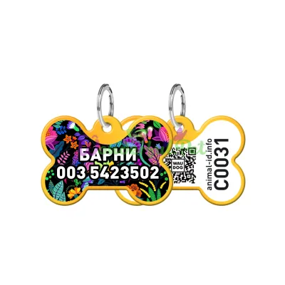 Адресник WAUDOG Smart ID с QR паспортом, рисунок Волшебные цветы, кость, 31х21 мм, золото 31х21 мм Алюминий золото