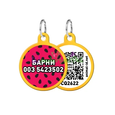 Адресник WAUDOG Smart ID с QR паспортом, рисунок Арбуз, круг, 25 мм, золото 25 мм Алюминий золото