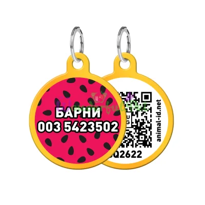 Адресник WAUDOG Smart ID с QR паспортом, рисунок Арбуз, круг, 30 мм, золото 30 мм Алюминий золото