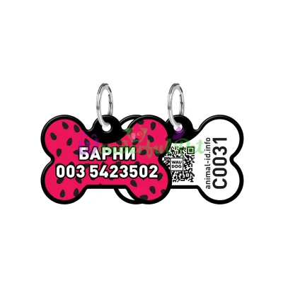 Адресник WAUDOG Smart ID с QR паспортом, рисунок Арбуз, кость, 31х21 мм, черный 31х21 мм Алюминий черный