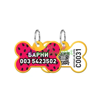 Адресник WAUDOG Smart ID с QR паспортом, рисунок Арбуз, кость, 31х21 мм, золото 31х21 мм Алюминий золото