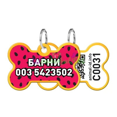 Адресник WAUDOG Smart ID с QR паспортом, рисунок Арбуз, кость, 38х25 мм, золото 38х25 мм Алюминий золото
