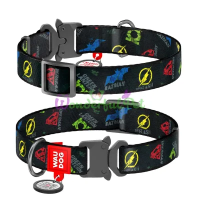 Ошейник WAUDOG Nylon с QR паспортом, рисунок Лига справедливости, металлическая пряжка-фастекс XS 15 мм 23-35 см Нейлон Разноцветный