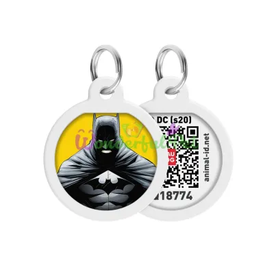 Адресник WAUDOG Smart ID с QR паспортом, премиум, рисунок Бэтмен желтый 25 мм Разноцветный