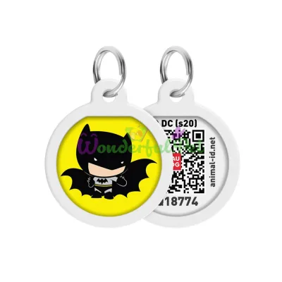 Адресник WAUDOG Smart ID с QR паспортом, премиум, рисунок Бэтмен мультик 25 мм Разноцветный