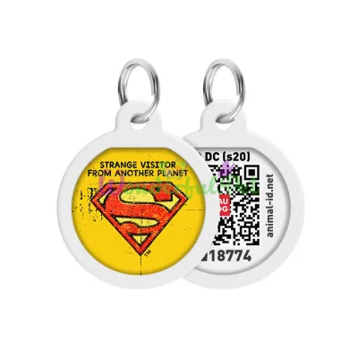 Адресник WAUDOG Smart ID с QR паспортом, премиум, рисунок Супермен винтаж 25 мм Разноцветный