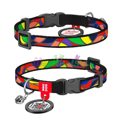 Ошейник для кота WAUDOG Nylon с QR паспортом, рисунок Витраж, пластиковая пряжка-фастекс XS 10 мм 20-30см нейлон Разноцветный