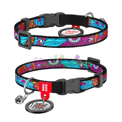 Ошейник для кота WAUDOG Nylon с QR паспортом, рисунок Лето, пластиковая пряжка-фастекс XS 10 мм 20-30см нейлон Разноцветный