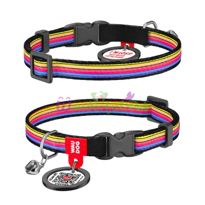 Ошейник для кота WAUDOG Nylon с QR паспортом, рисунок Линия 1, пластиковая пряжка-фастекс XS 10 мм 20-30см нейлон Разноцветный