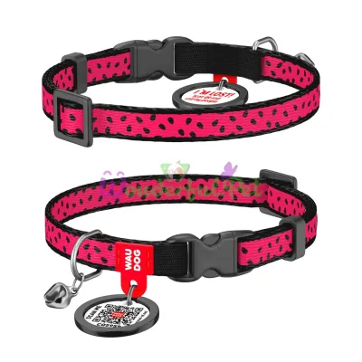 Ошейник для кота WAUDOG Nylon с QR паспортом, рисунок Арбуз, пластиковая пряжка-фастекс XS 10 мм 20-30см нейлон Разноцветный