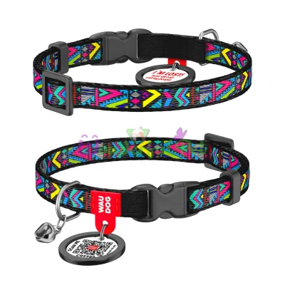 Ошейник для кота WAUDOG Nylon с QR паспортом, рисунок Инди, пластиковая пряжка-фастекс XS 10 мм 20-30см нейлон Разноцветный